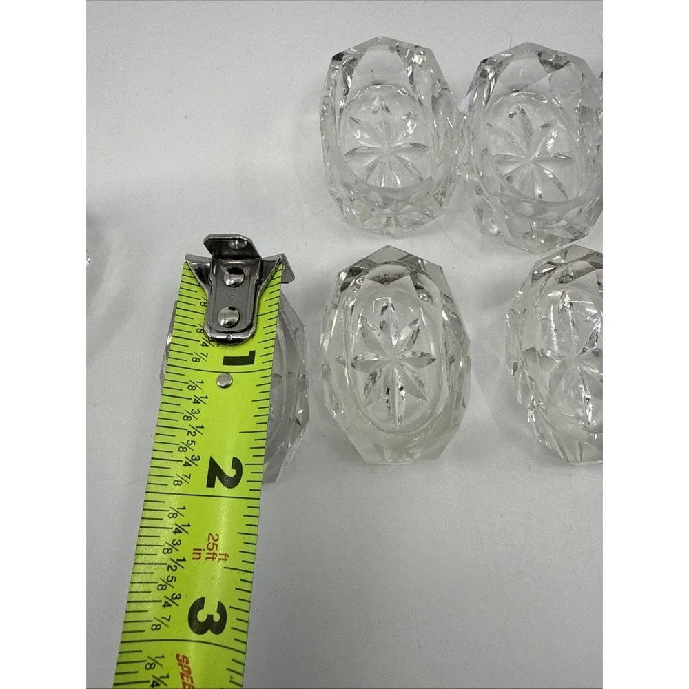 8 Vtg Pressed Glass Open Salt Cellars Dips Starburst Bottom 2 Sizes